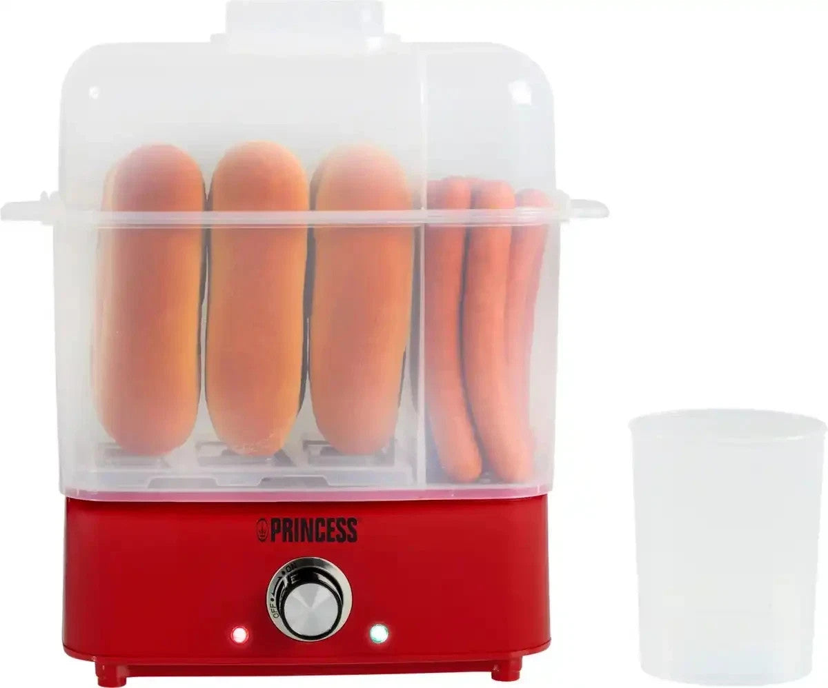 Appareil à hot-dogs et cuiseur à œufs 2-en-1 Princess - Pour 6 hot-dogs et 8 œufs, avec réchauffeur de petits pains
