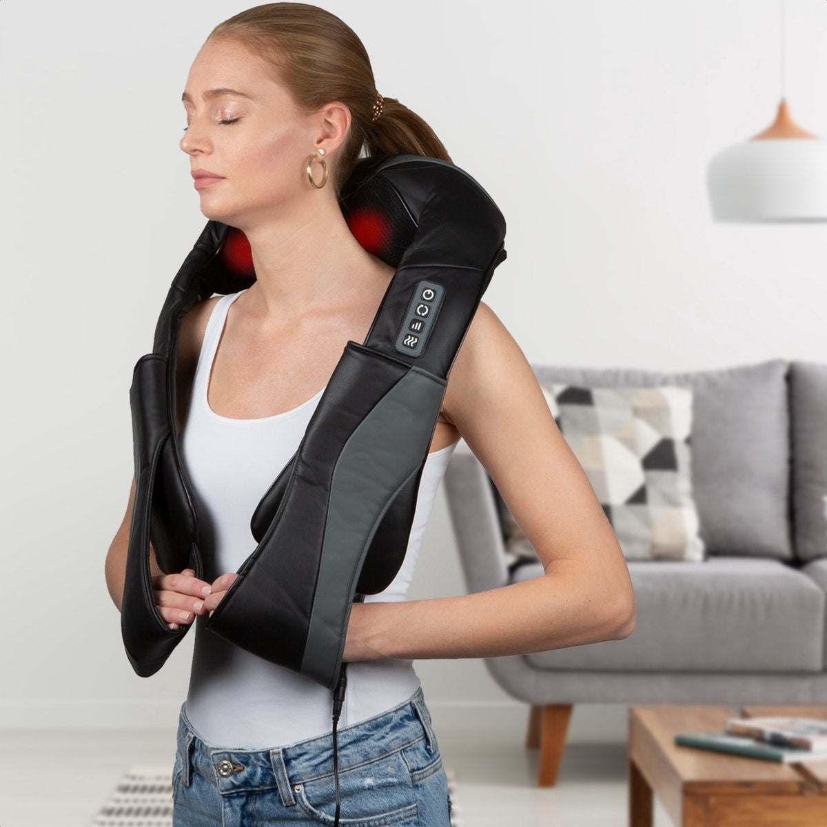 Appareil de massage Shiatsu – Auronic - Coussin de Massage Shiatsu - Chauffant pour cou, nuque et épaules – Noir/Gris