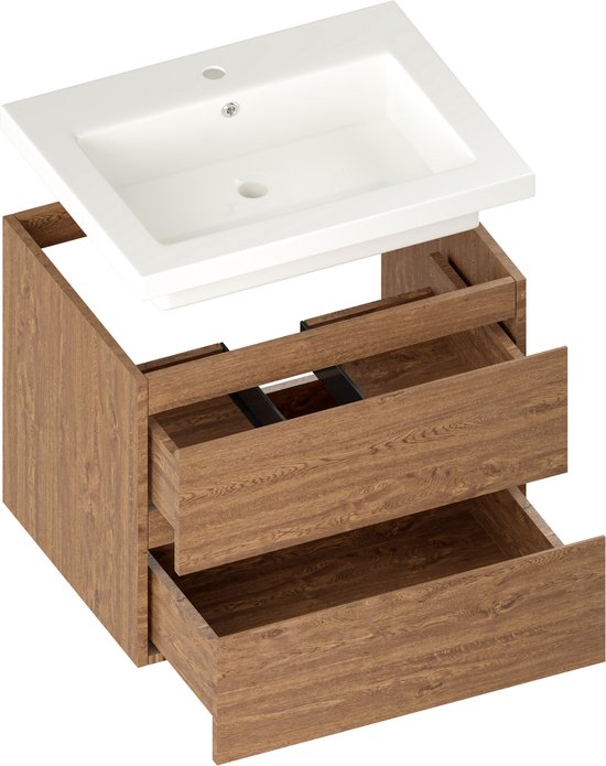 Mirlux Meuble de salle de bains Chêne chaud 60 cm - Lavabo Blanc - Ensemble de meubles de salle de bains - Meuble lavabo Chêne chaud