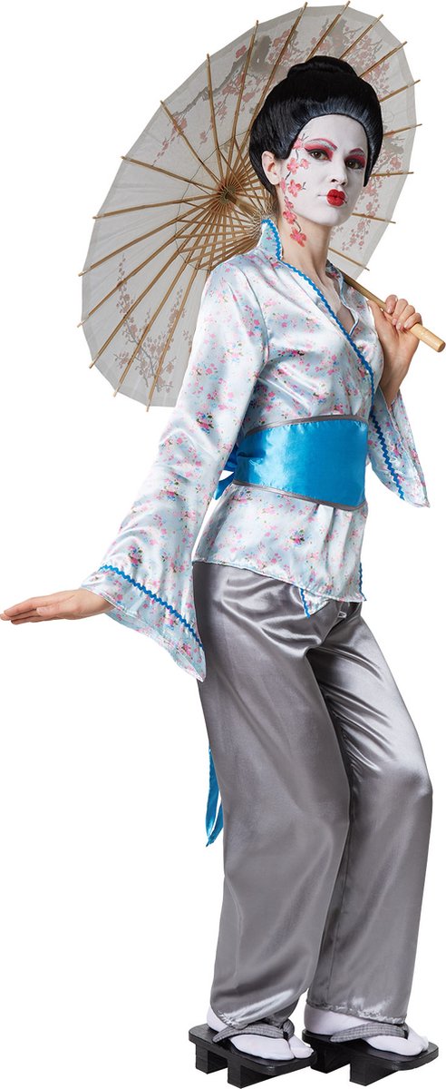 Dressforfun - Enchanted Geisha Aiko - Costume de Geisha en satin brillant avec chemisier, pantalon et ceinture ventrale pour le carnaval, les fêtes à thème et le style japonais - Taille XXL
