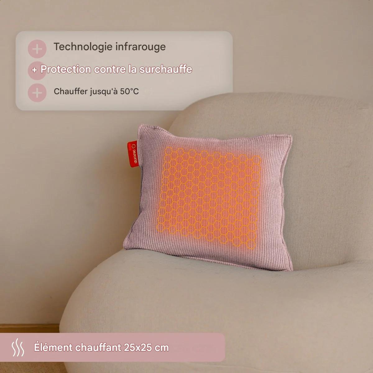 Auronic Heat pad - Tricoté - 45x45 cm - Sans fil - Rechargeable - Électrique - Infrarouge - Rose poudré