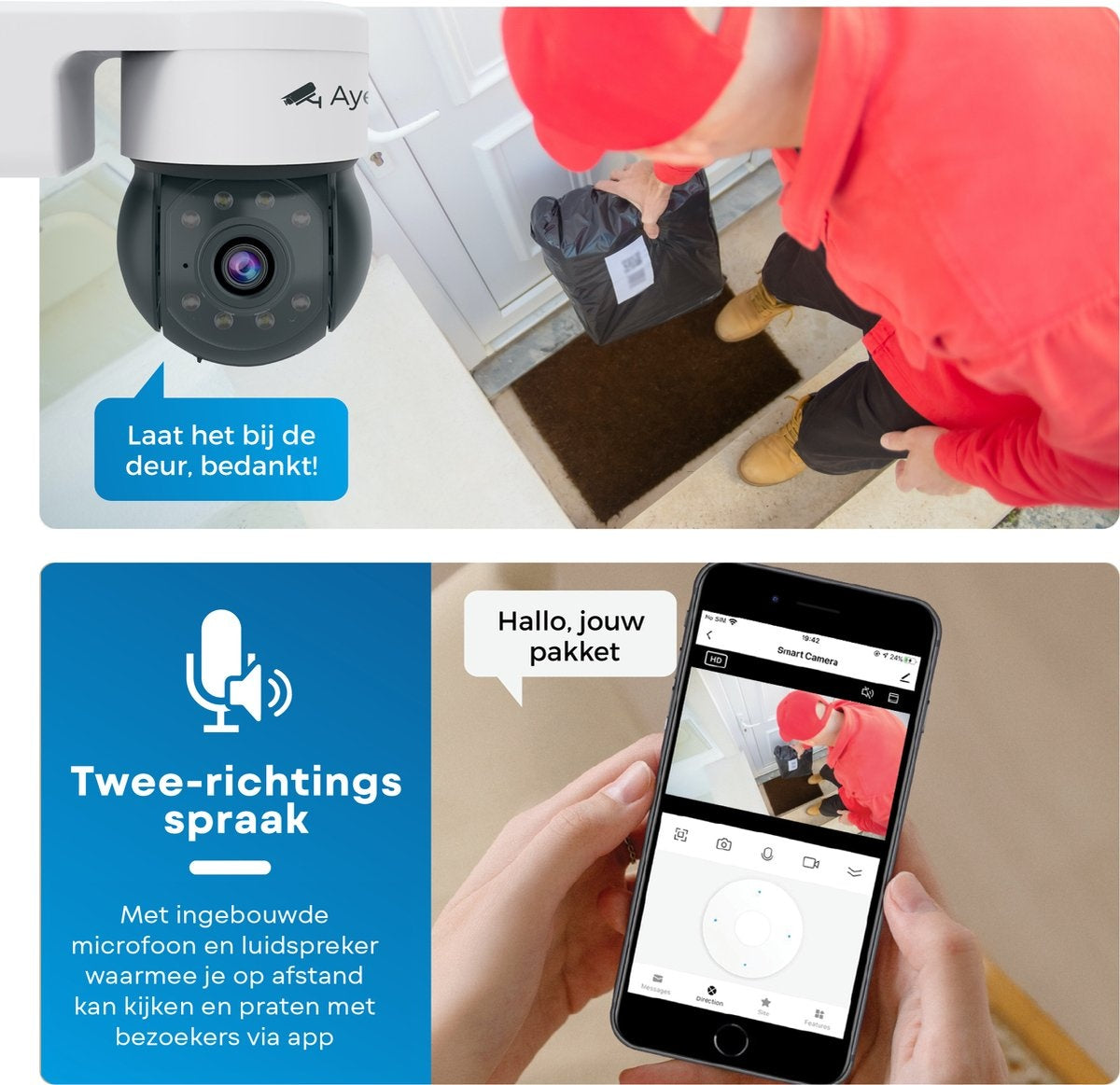 AyeCam Caméra de sécurité extérieure - 360PRO - FULL HD - Caméra de surveillance - Incl. 32GB SD