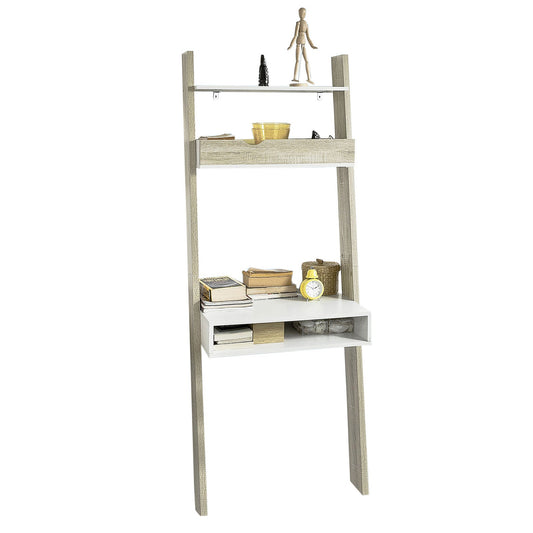 SoBuy FRG111-WN Bibliothèque avec bureau - Montage mural MDF/Panneau - 40 x 65 x 176 cm - Blanc/Naturel