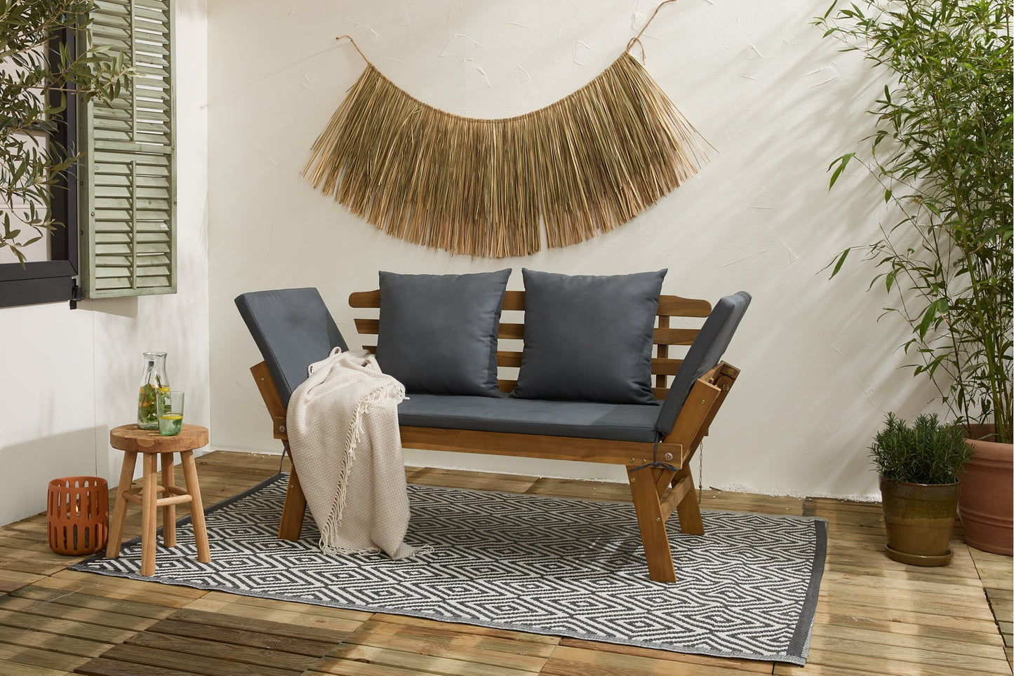 Lifa Garden Banc de jardin avec fonction allongée - Coussins inclus - 2 personnes - Max. 220 kg - 130 x 68 x 78 cm - Anthracite