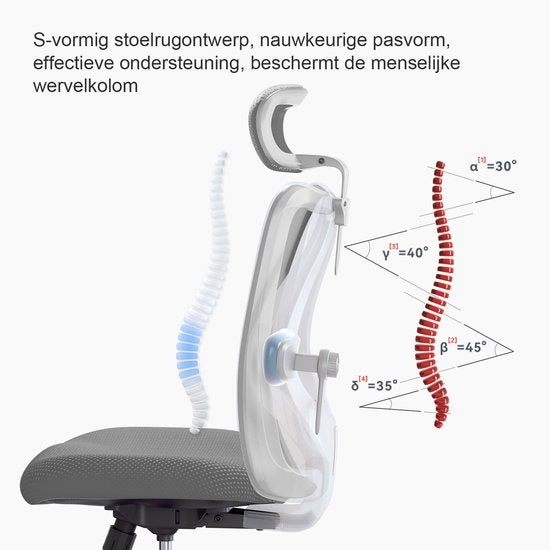 SIHOO M18 : chaise de bureau ergonomique – structure en maille respirante – appui-tête et soutien lombaire réglables – gris