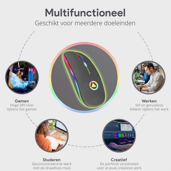 Techvavo® Wireless Mouse Laptop - Souris d'ordinateur - Souris rechargeable - Eclairage LED - Souris sans fil silencieuse - Convient pour les jeux - Noir