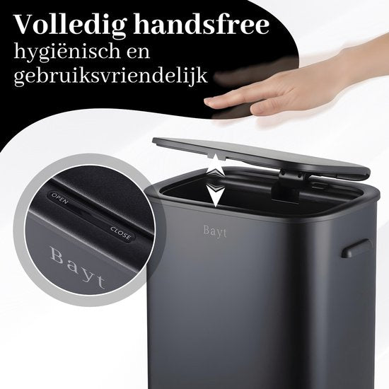Bayt Poubelle sur pieds - Poubelle 60 litres sacs poubelle - Poubelle avec capteur - Poubelle - Corbeille - Acier inoxydable - Noir - 53L