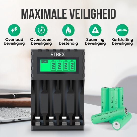 Strex Battery Charger - AA/AAA Batteries - USB Rechargeable - LCD Display - Universal Battery Charger For Rechargeable Batteries