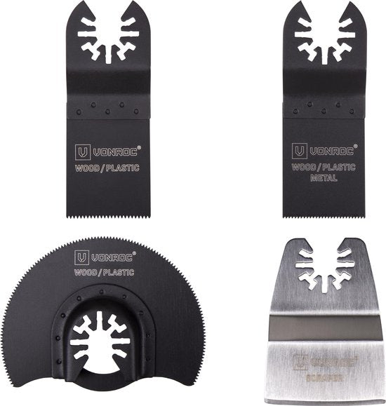 VONROC Jeu d'accessoires pour outils oscillants - 4 pièces ; bois, métal, cloisons sèches et plastique