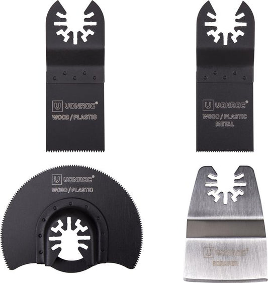 VONROC Jeu d'accessoires pour outils oscillants - 4 pièces ; bois, métal, cloisons sèches et plastique