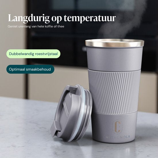 Mug isotherme Castagnola - Mug à café à emporter - Mug de voyage pour café et thé - Mug à thé - 510 ml - Acier inoxydable - Gris