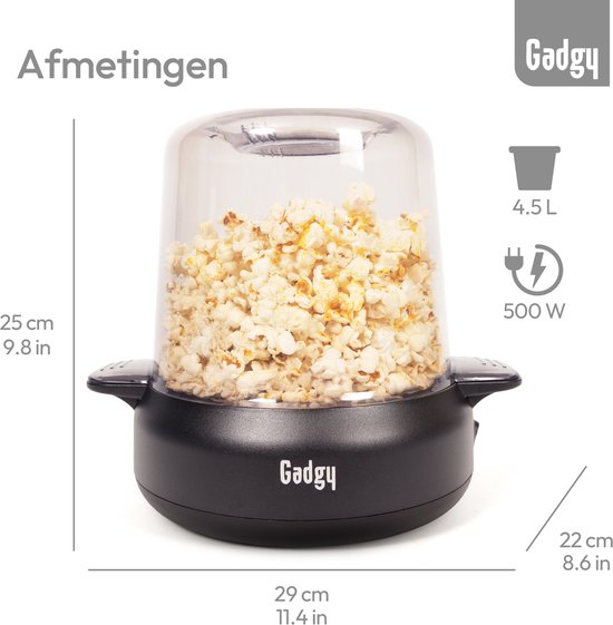 Machine à pop-corn Gadgy Premium – Machine à pop-corn - Pop-corn frais et fait maison en 4 à 5 minutes - 500 W - Noir