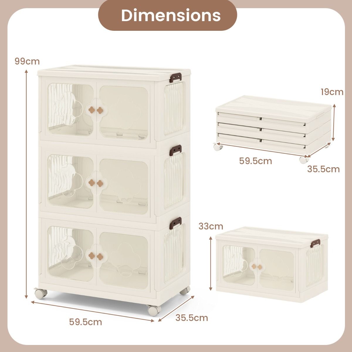 coast Bac de stockage 159L avec couvercle - 59,5 × 35,5 × 99 cm - Blanc - Pliable - Empilable - Avec roues
