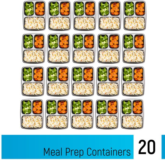 Fitcrafters Meal Prep Trays - Plateaux fraîcheur - Plateaux congélation - 20 pièces - 3 compartiments - 1L - sans BPA