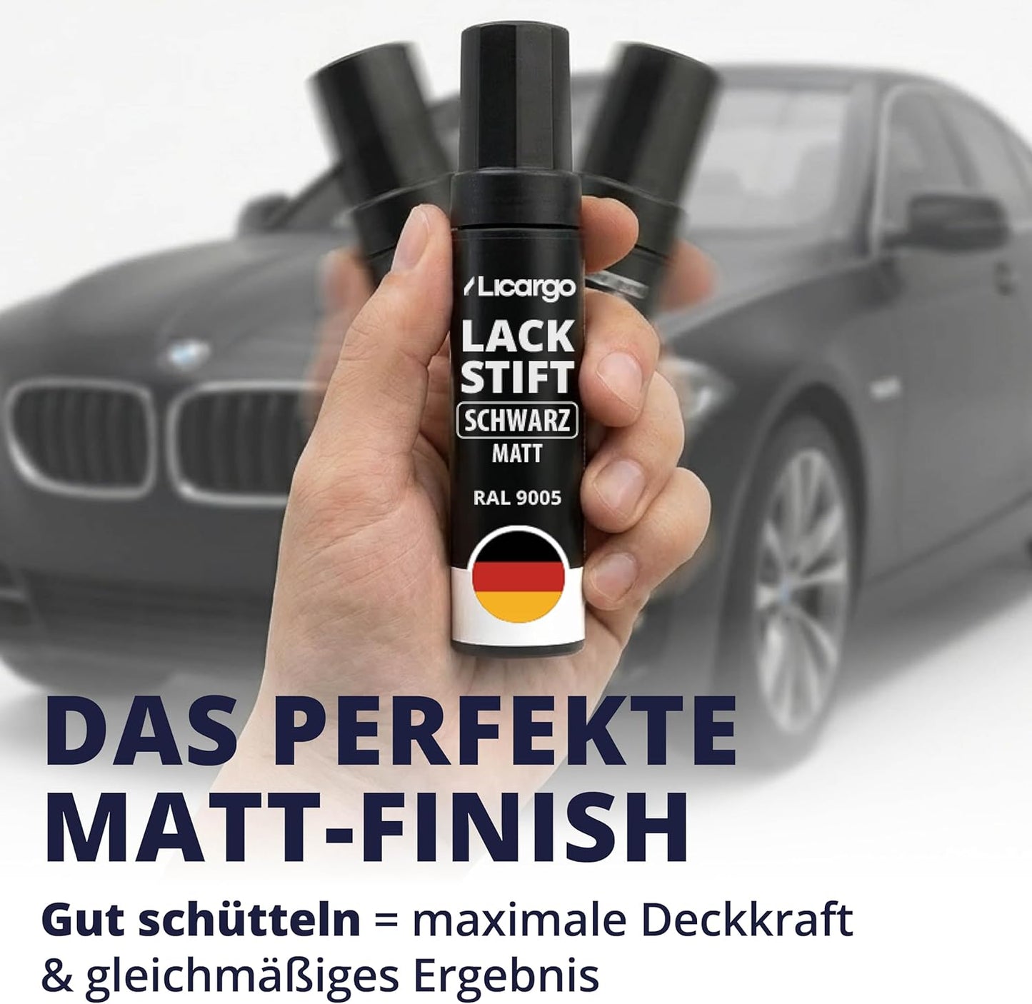 LICARGO Stylo de retouche noir mat 12 ml - Voiture, jantes, vélo et métal
