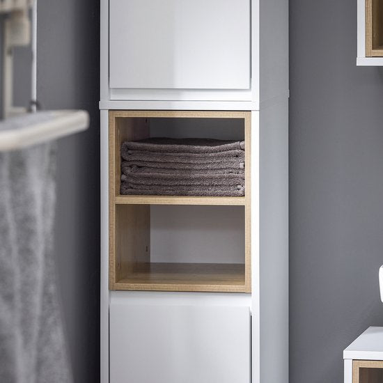 SoBuy BZR147-W Meuble de salle de bains - Meuble haut blanc avec 2 portes et compartiments