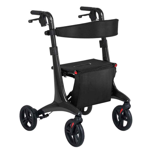 Coast Foldable Rollator Black - Aide à la marche ultralégère en carbone avec siège - 78 x 62 x 86-99 cm