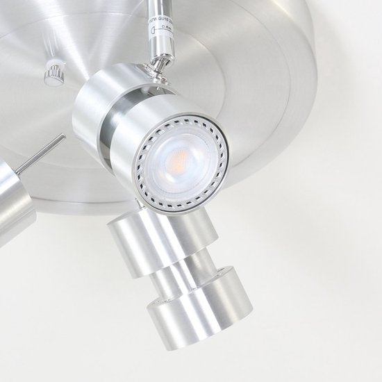 Spot Natasja 7905ST : spot rond en acier à 3 lampes avec ampoules GU10, orientable et à intensité variable avec lumière chaude, Steinhauer, design moderne