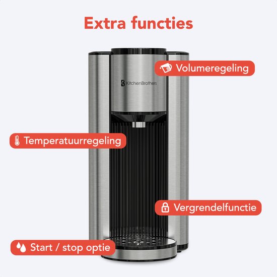 KitchenBrothers Distributeur d'eau chaude - Robinet d'eau chaude - 40-100°C - 150/250/300 ml - Bouilloire instantanée - 2.5L - Noir