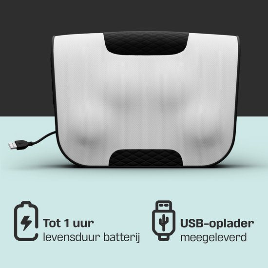 CozySense® Coussin de massage Shiatsu - Appareil de massage électrique et sans fil pour le cou et le dos - Fonction de chaleur - Rechargeable - Ergonomique - Blanc