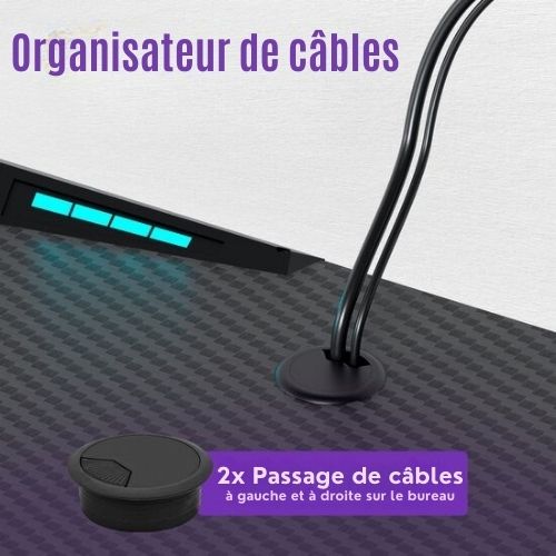 Bureau de gaming - Avalo - 140x60x73 - CM Éclairage LED Intégré - Noir