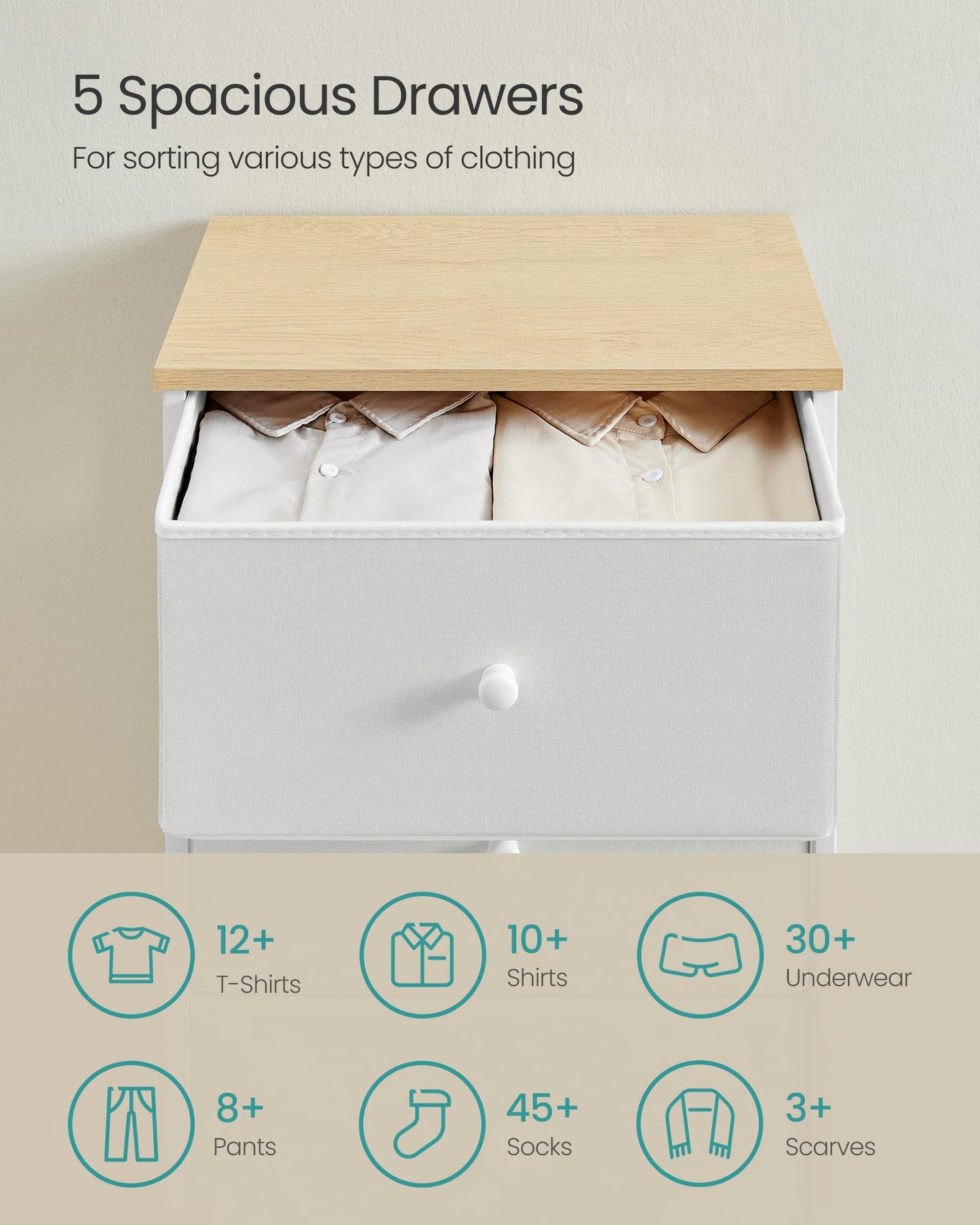 Commode Songmics à 5 tiroirs - Jaune camel/blanc crème - 29,8 x 45 x 112,3 cm