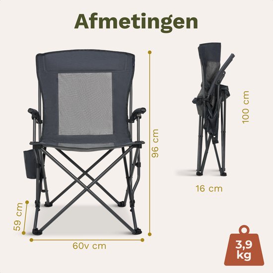 TRVLMORE Chaise de camping - pliable - capacité de charge 150KG - sac de transport inclus - chaise pliante - chaise de pêche - chaise de camping - chaise pliante - gris