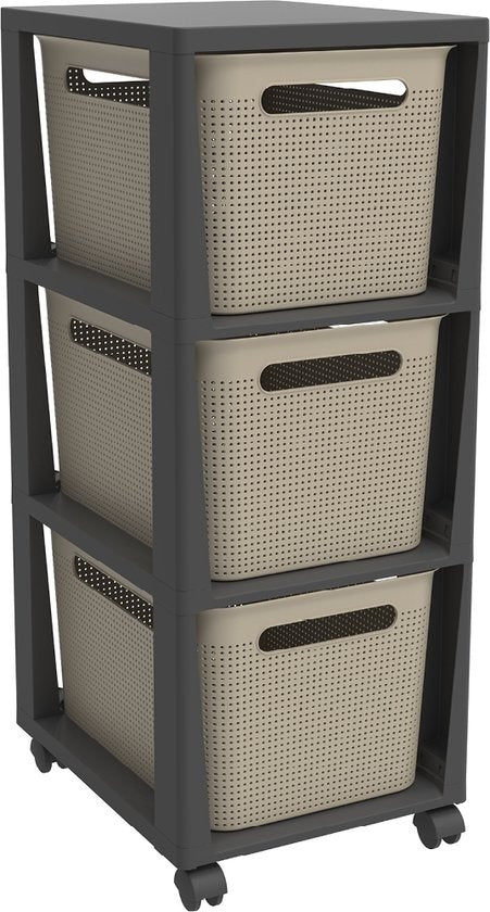 Rotho Tower Brisen - commode design 3 x 16 L avec roulettes - Cappuccino