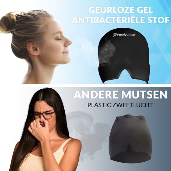 PurelyGoods® Masque contre la migraine 600gr. - Masque contre la migraine - Hot/Coldpack - Icepack - Thérapie par la chaleur et le froid - Sac de congélation inclus - Noir