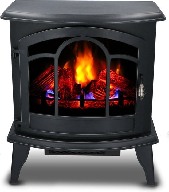 Alpina Electric Vicenza - Cheminée d'ambiance - Télécommande et minuterie - Flammes LED - 2000W - Noir - Avec chauffage