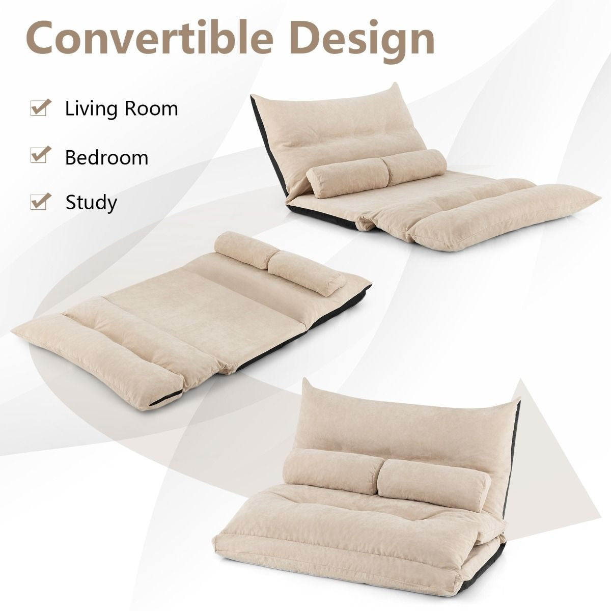 Coast Banc de sol pliant - Canapé-lit - Avec 2 coussins - 180 x 110 x 18 cm - Beige