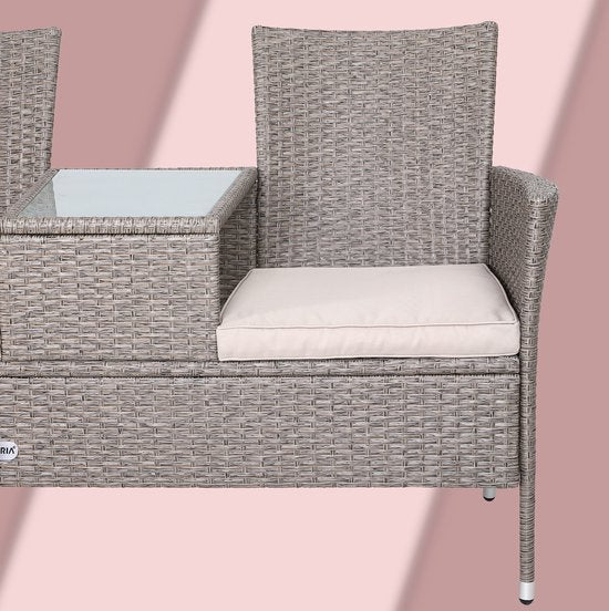 Banc de jardin Casaria Polyrattan - Coussin inclus - 143x55x88 cm Beige