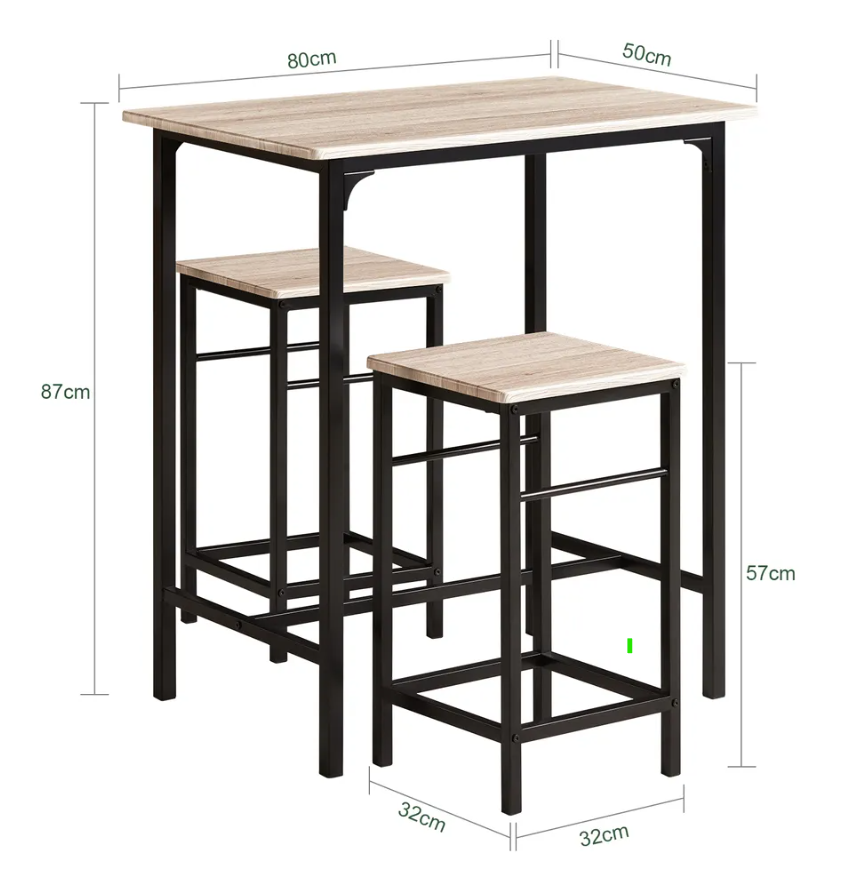 SoBuy Table Bistro - 3 pièces - 2 chaises - Table de bar - Table de salle à manger - 80 x 87 x 50 cm - Chêne / Noir