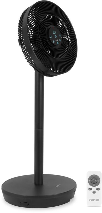VONROC BREEZE Wireless Fan - Très silencieux (<44 dB) - 24 vitesses - léger et portable - 3 modes de ventilation : Naturel, Sommeil, Normal - Modulaire : ventilateur de table et ventilateur de sol - Ecran tactile de luxe - Télécommande incluse - Noir