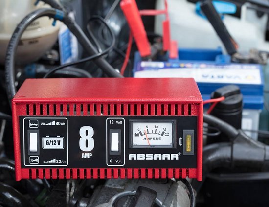 Chargeur de batterie Absaar 6/12 V 8 A - pour voiture et moto - boîtier métallique