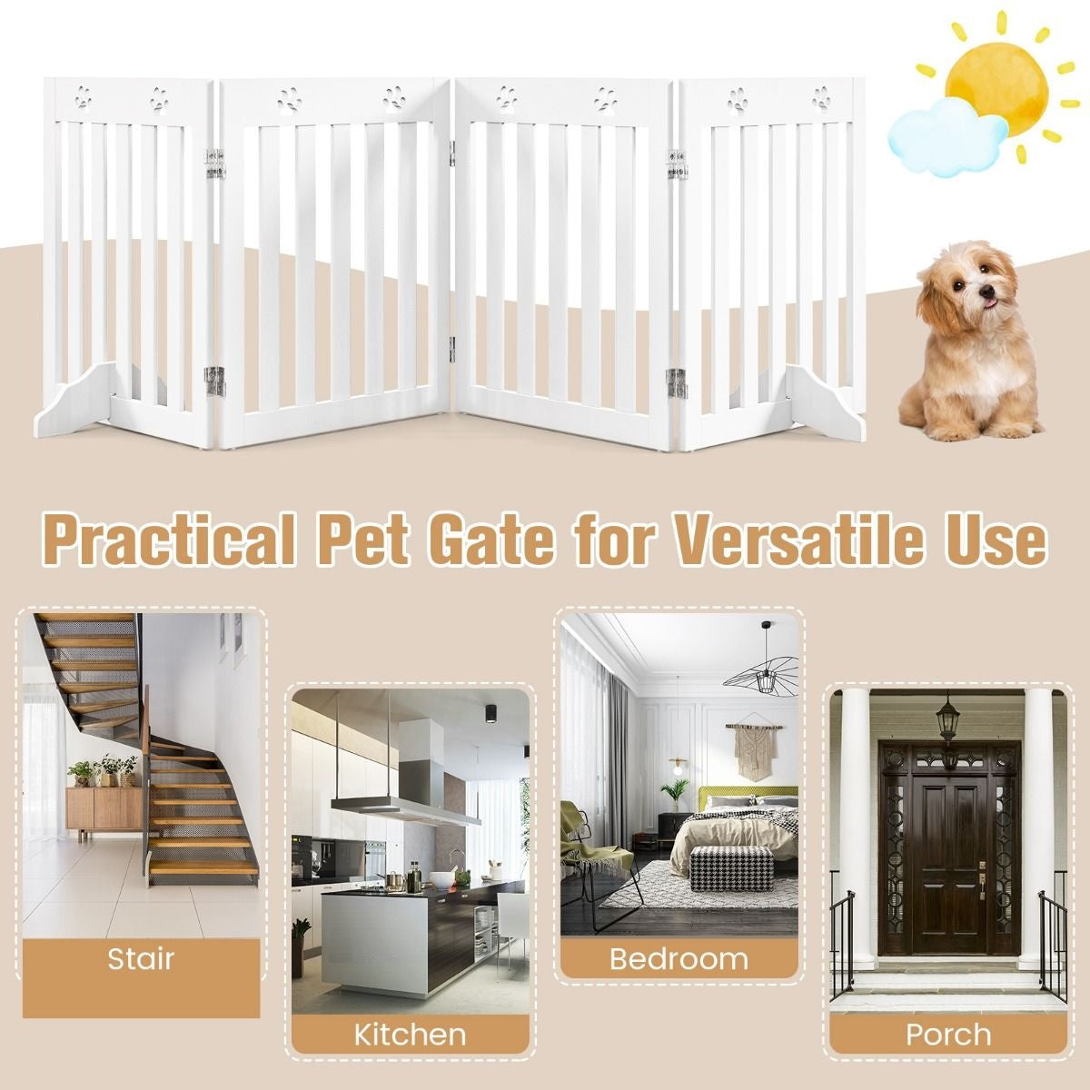 Coast Pet Fence - Bois - 60 cm - Pliable - Blanc