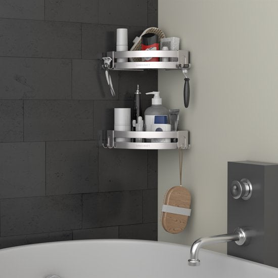 Sanicraft® - Porte-douche - Porte-douche sans perçage - Convient à tout type de mur - Porte-douche suspendu - Porte-douche d'angle - Etagère de douche - Inox - 2 pièces