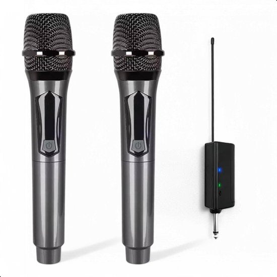 Tech Essentials® 2 Pieces - Ensemble de microphones sans fil - VHF - USB-C Rechargeable - Plug & Play - Karaoke - Studio - 3.5-6.3mm Jack - ASMR - Convient à la boîte de fête