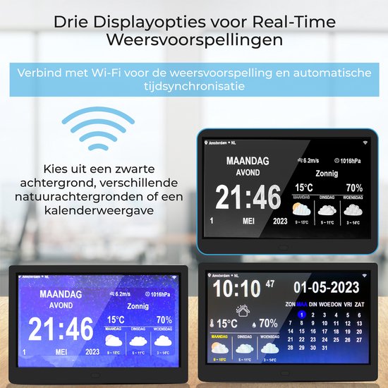 TTD® Dementia Clock XXL 10 pouces avec câble extra long - Horloge calendrier avec jour, date et météo - Affichages analogique et numérique - 20 alarmes et 3 alarmes médicales - Wi-Fi - Pour les personnes âgées, les malvoyants, les seniors et les personnes