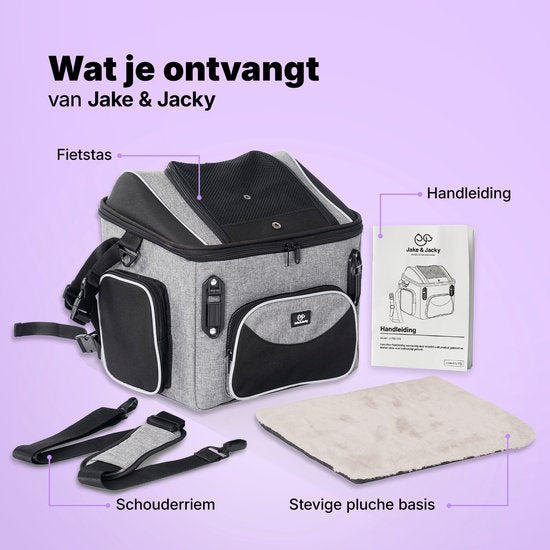 Panier pour chien Jake et Jacky - Panier pour chien à l'avant du vélo - Panier pour chien à vélo - Siège auto pour chien - Petits chiens (max. 8 kg) - 39 x 28 x 34 cm