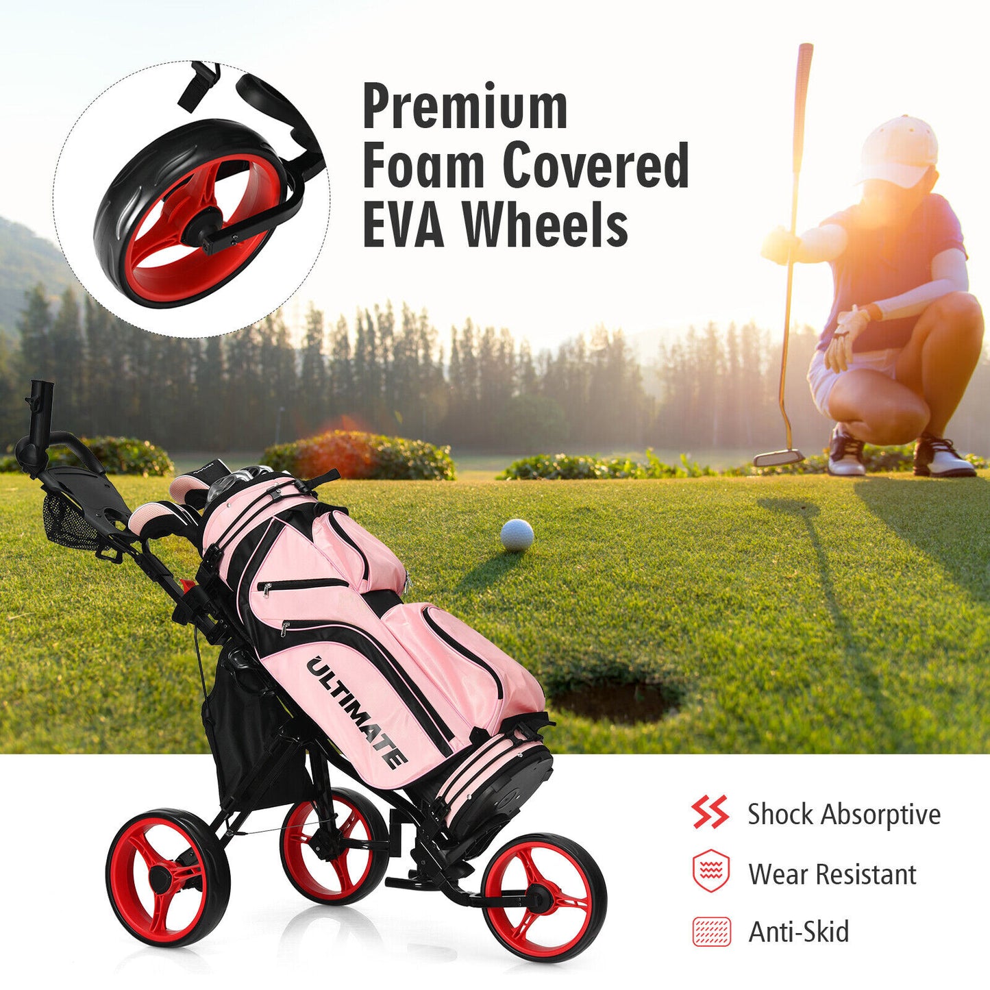 Coast 3-Wheel Golf Kart Kart à lumière réglable 129.5 x 75 x 101.5-119.5 cm rouge + noir
