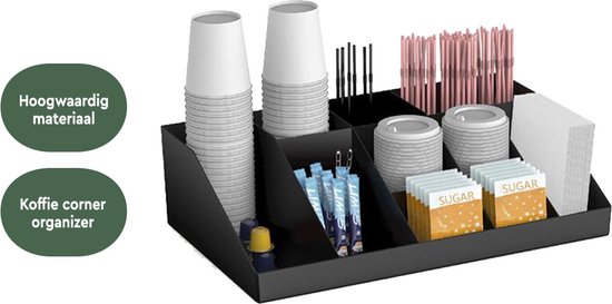 BRASQ CO100 Organisateur de café et de thé - Boîte de rangement spacieuse avec 10 compartiments - Organisateur de thé - Station de café - Noir
