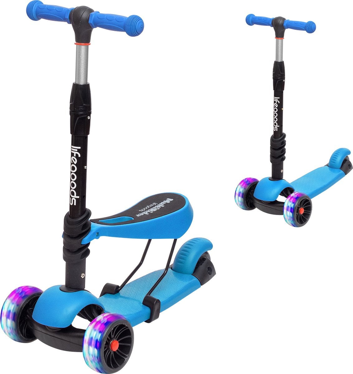Scooter pour enfants LifeGoods MultiRider - Étape 3-8 ans - Siège réglable - Roues lumineuses - Garçons/Filles - Bleu