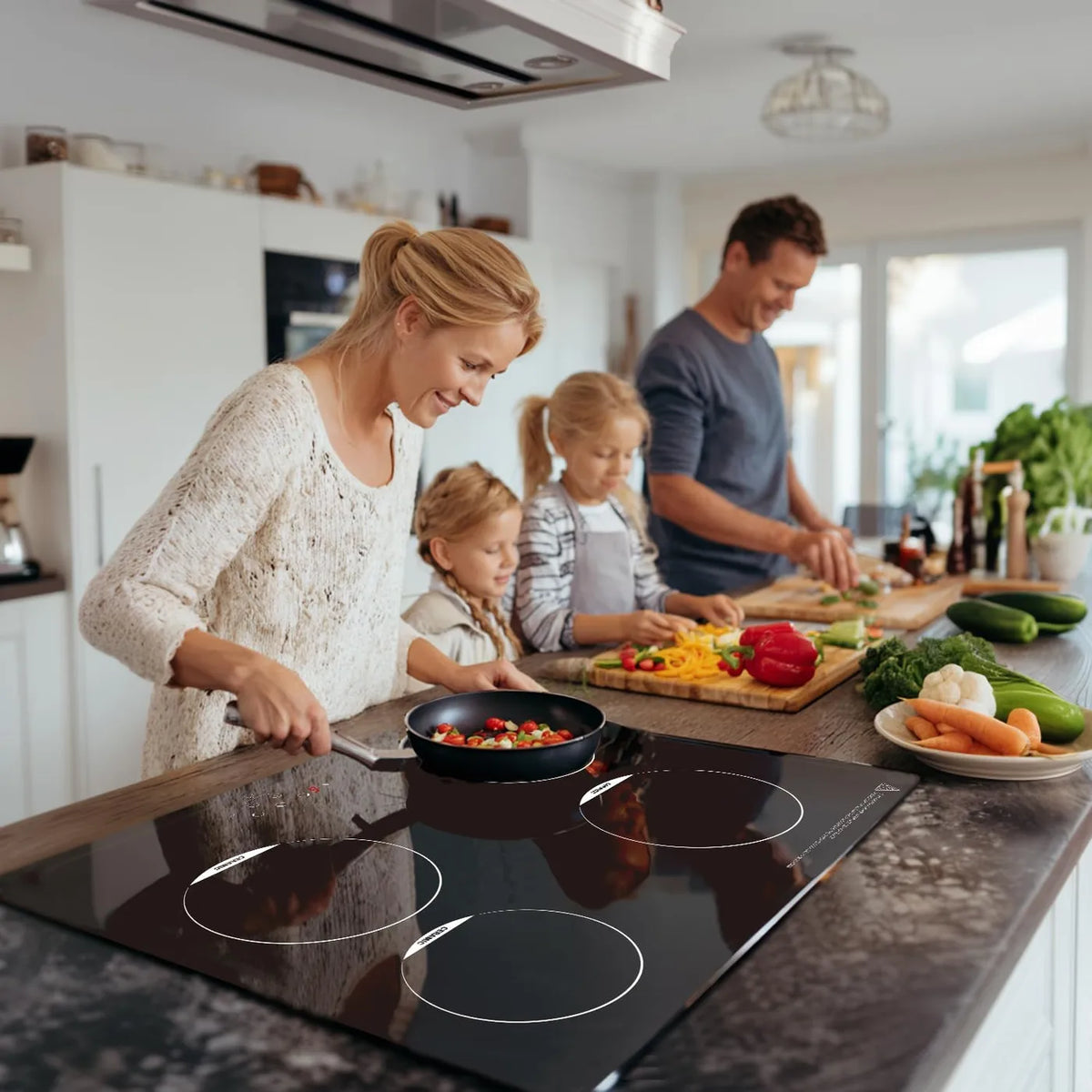 Plaque de cuisson encastrable en céramique Topwish 4 zones - 60 cm - 6 600 W - Commande tactile - Sécurité enfants