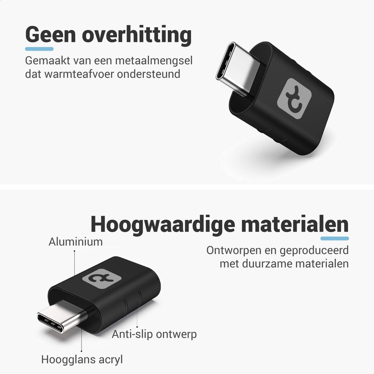 Teeco - USB C vers USB A - 2 pièces - USB C vers USB A - USB 3.0 - 5Gps - Thunderbolt - USB - Convient pour clé USB, hub USB, hub USB c et répartiteur USB - Aluminium - Noir
