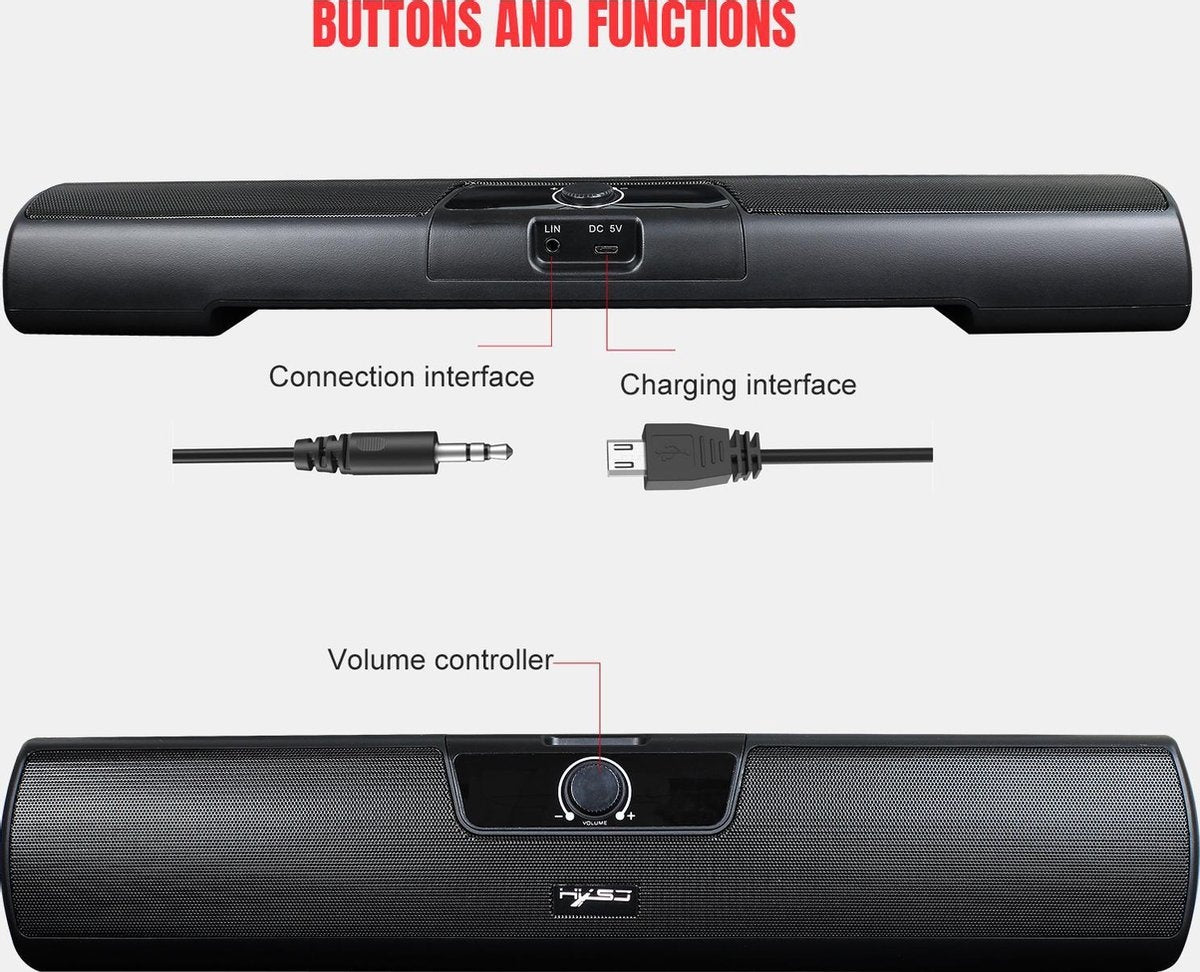 HXSJ Q3 Soundbar PC Speaker - USB - pour ordinateurs de bureau / portables / téléviseurs intelligents / projecteurs - Noir