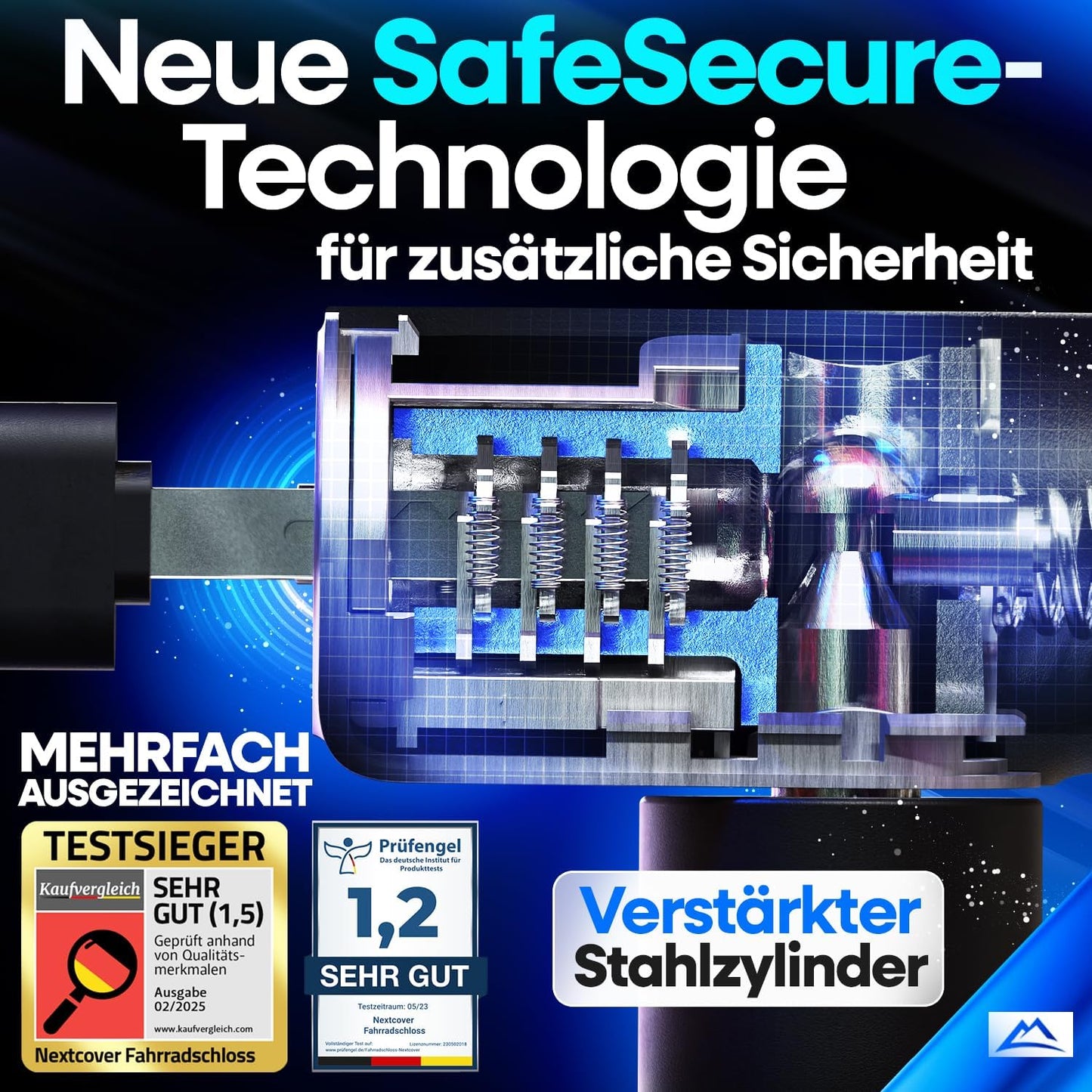NEXTCOVER® Cadenas à vélo LockOne avec clé I - [SAFE] Cadenas à vélo haute sécurité I cadenas à chaîne robuste et durable I Cadenas à vélo, cadenas à vélo 3 clés