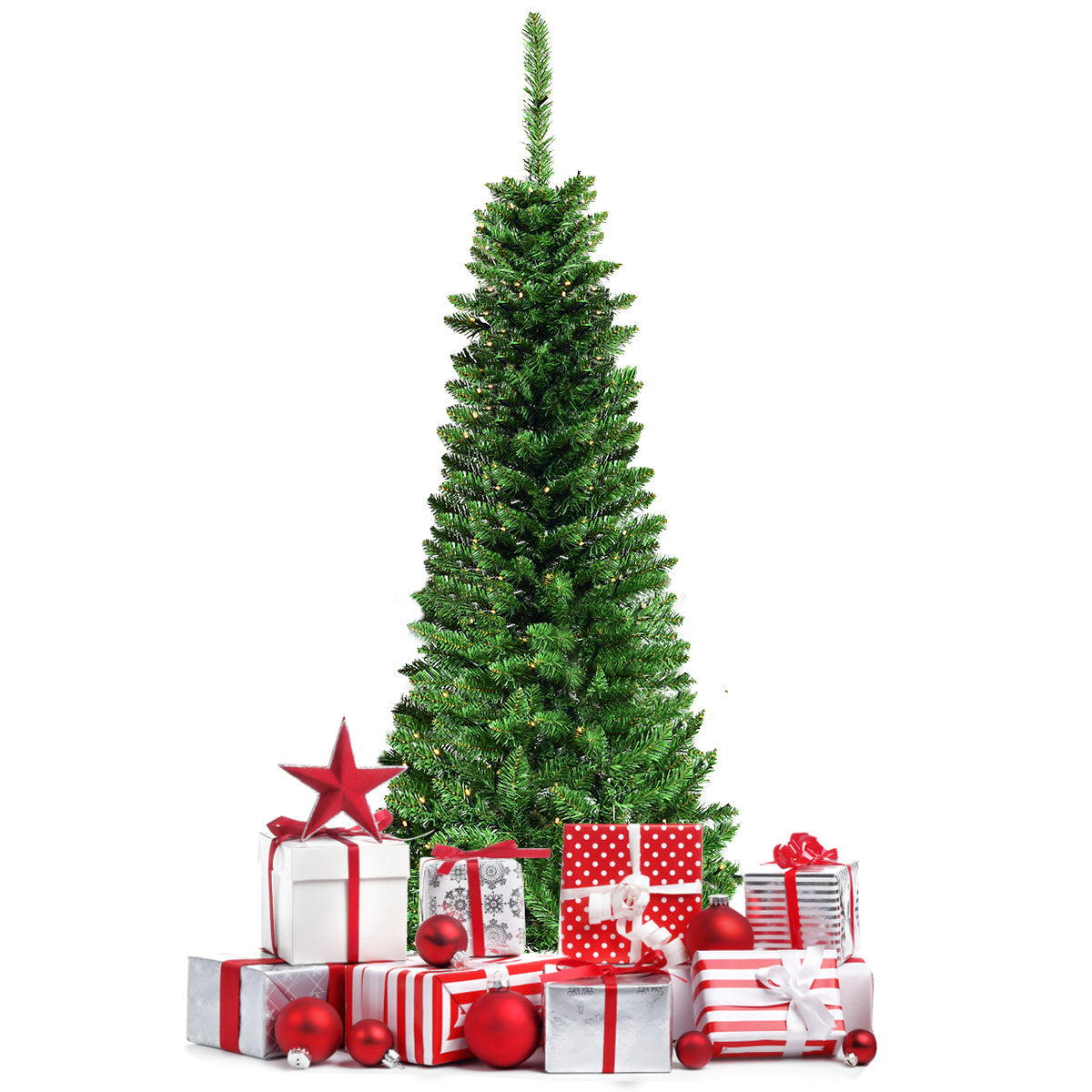 Coast Artificial Christmas Tree Narrow - WITH Warm White LED Lights - Green - 135cm