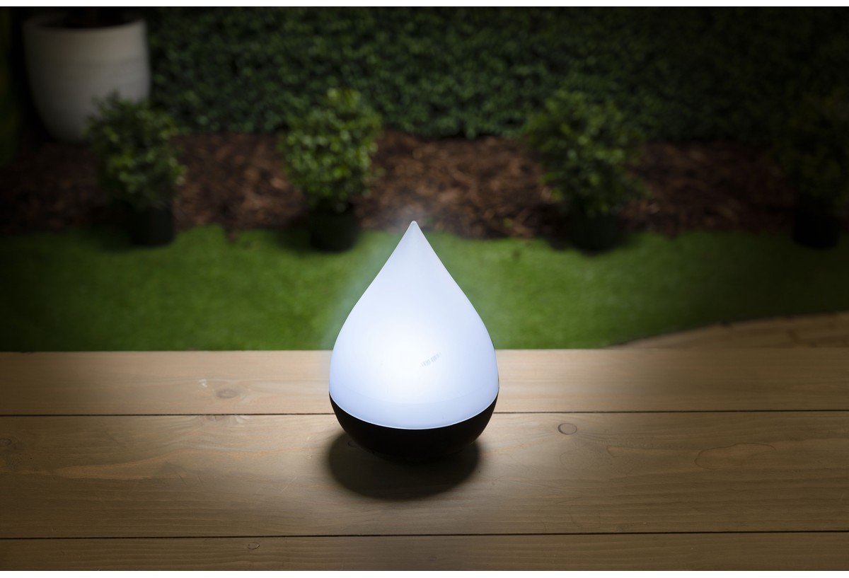 Lampe de table solaire Grundig en forme de goutte - Blanc/Noir - 15 x 15 x 20 cm - Éclairage de jardin à énergie solaire