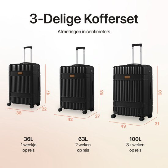 SKYCASES Classic Heritage - Grande valise de voyage - Serrure TSA - 76x52x30 cm - 100L - Valise roulante XL - Roues silencieuses à 360° - Légère - Trolley - Noir
